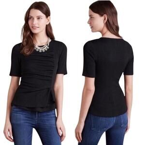 Anthropologie Deletta Ruched Black Blouse Size Large